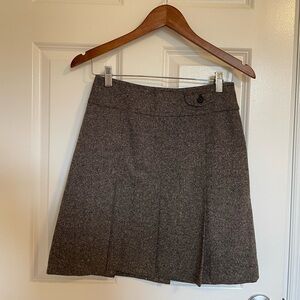LOFT Y2K Brown Pleated Wool Mini Skirt with Satin Lining